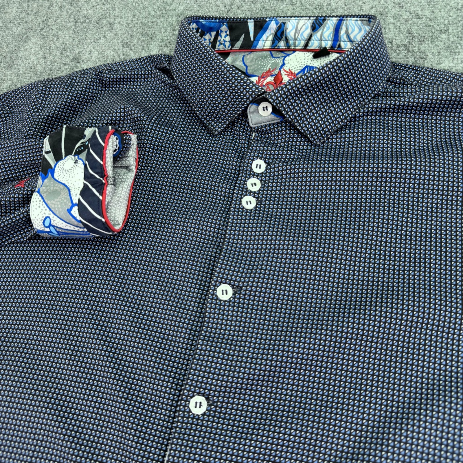 Au Noir Shirt Mens Size 5 1xl Navy Print 100% Mercerized Cotton Contrast Floral